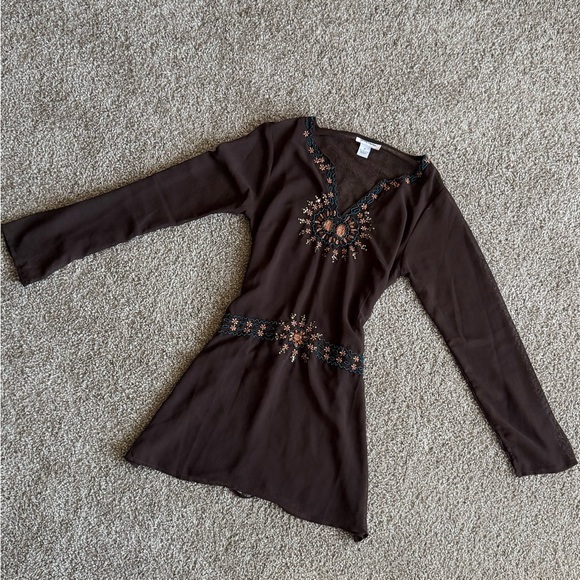 Cotton Express Y2K Sheer Embroidered Tunic Boho Fairycore Cottage Witch Top Sz M - Picture 2 of 11